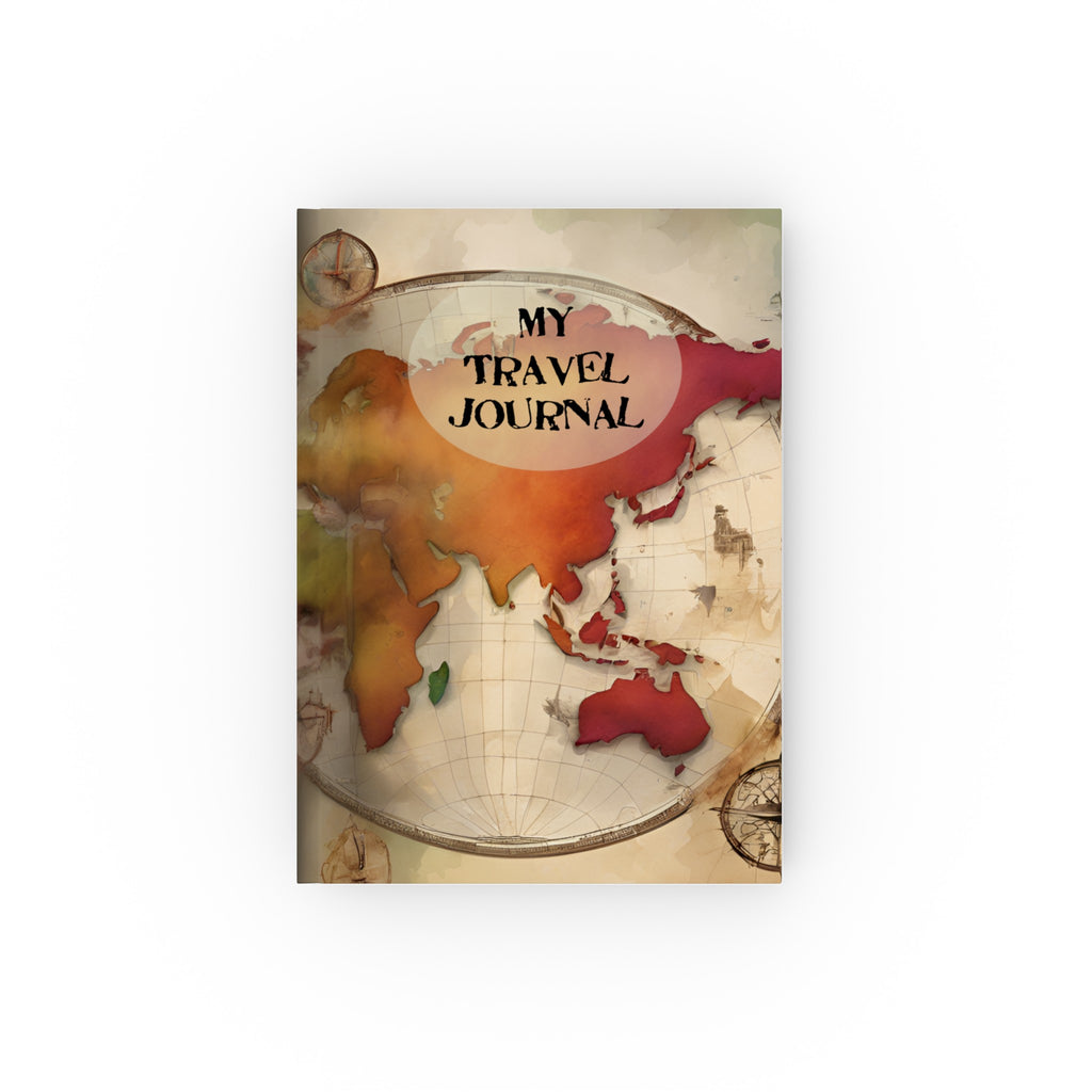 My Travel Journal showing an antique world map in browns and oranges.