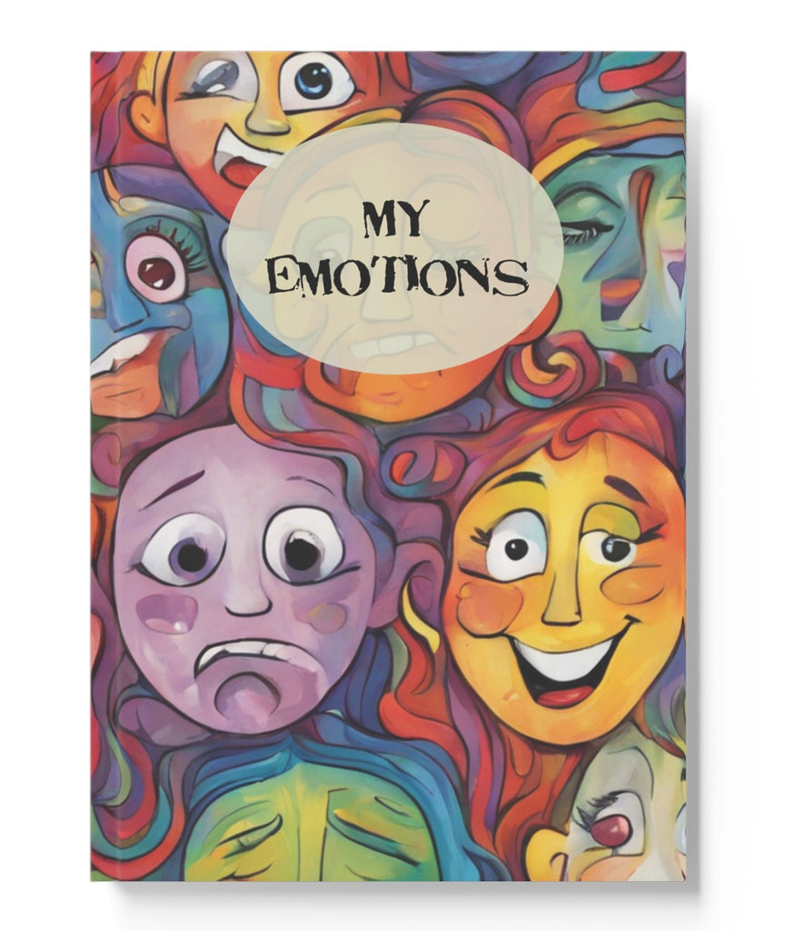 My Emotions Journal front cover with colourful cartoon faces with different expressions and emotions. 